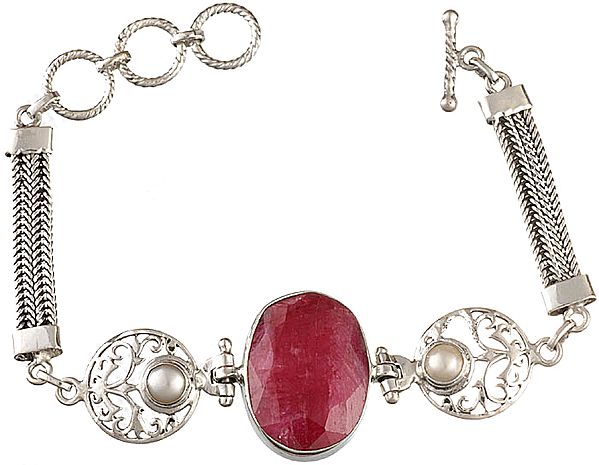 Faceted Ruby Bracelet with Pearl