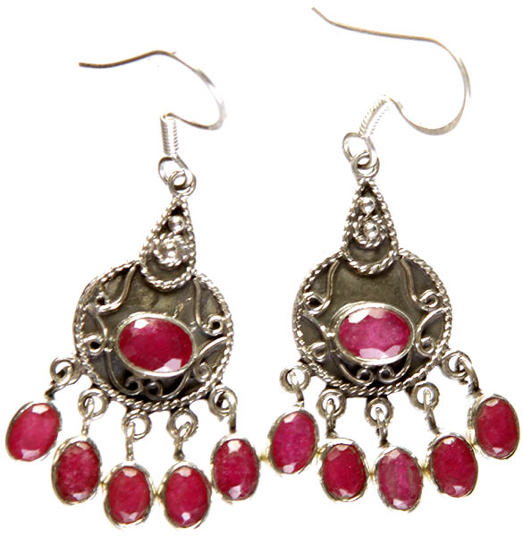 Faceted Ruby Earrings with Charms