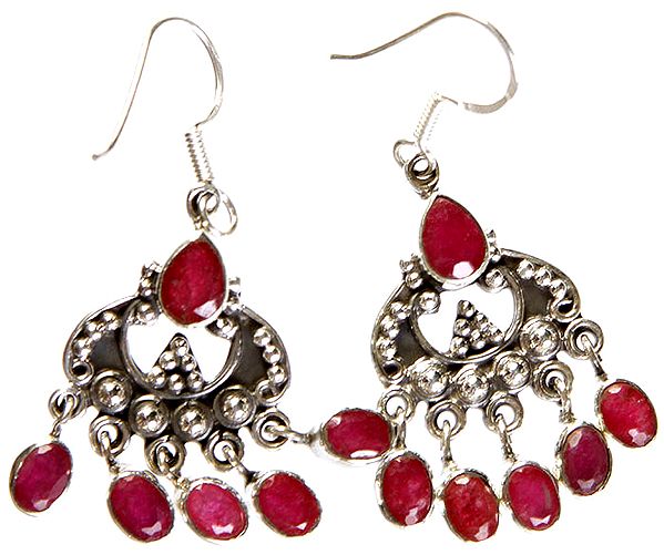 Faceted Ruby Earrings with Charms
