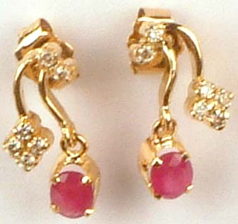 Faceted Ruby Earrings with Diamonds