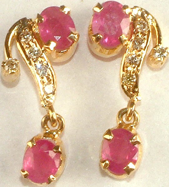 Faceted Ruby Earrings with Diamonds