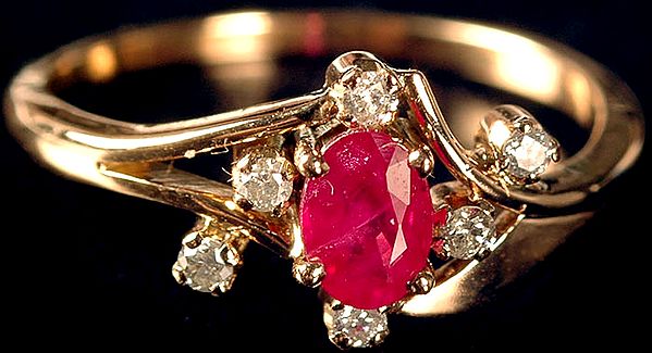 Faceted Ruby Finger Ring with Diamonds
