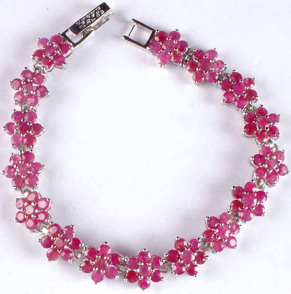Faceted Ruby Floral Bracelet