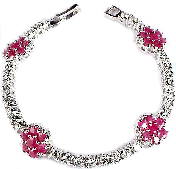 Faceted Ruby Floral Bracelet with Cubic Zirconia