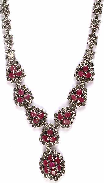 Faceted Ruby Flower Necklace