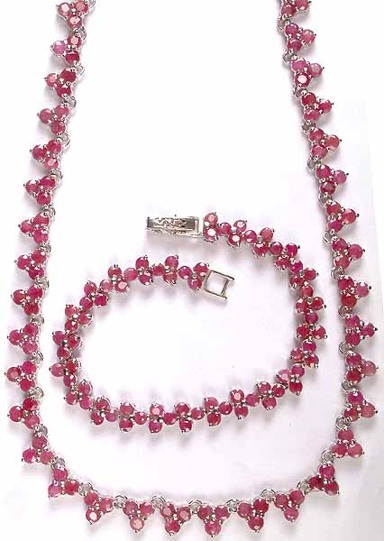 Faceted Ruby Necklace & Bracelet Set
