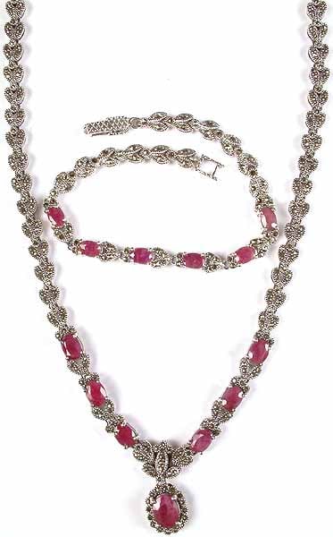 Faceted Ruby Necklace & Bracelet Set