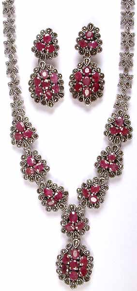 Faceted Ruby Necklace & Earrings Set