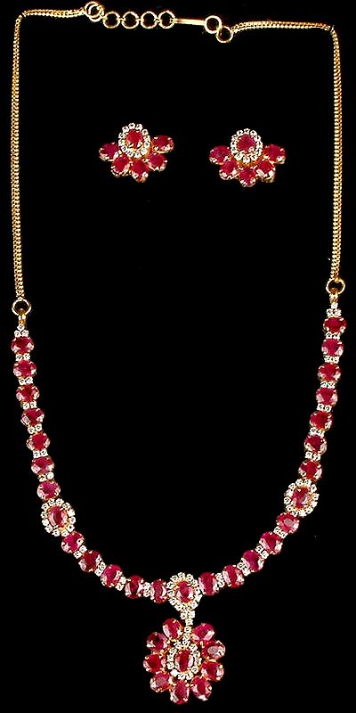 Faceted Ruby Necklace & Earrings Set