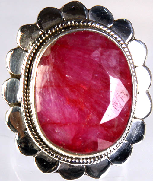 Faceted Ruby Oval Ring