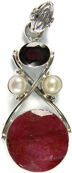Faceted Ruby Pendant with Garnet and Twin Pearl