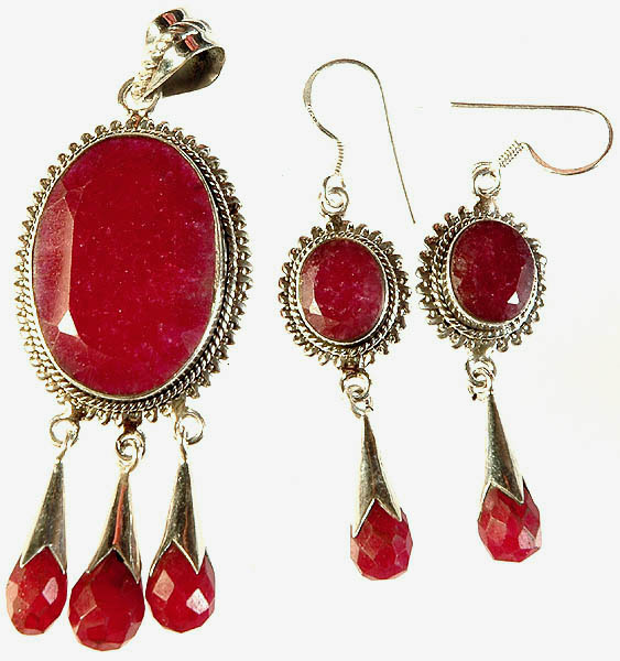 Faceted Ruby Pendant with Matching Earrings