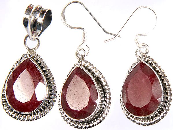 Faceted Ruby Pendant with Matching Earrings Set