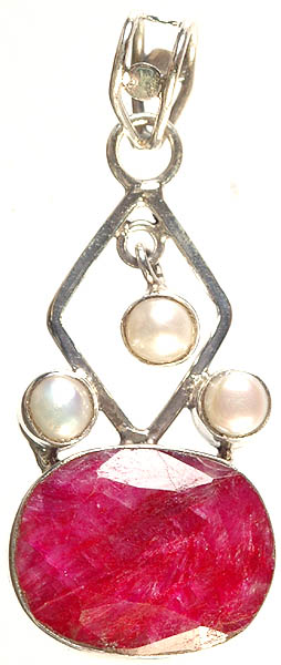 Faceted Ruby Pendant with Pearl