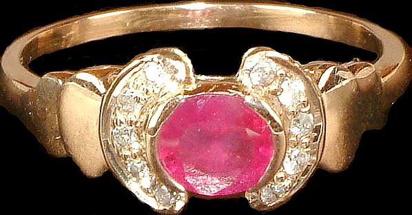 Faceted Ruby Ring with Diamonds
