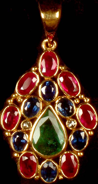Faceted Ruby, Sapphire & Emerald Pendant