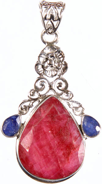 Faceted Ruby Teardrop Pendant with Sapphire