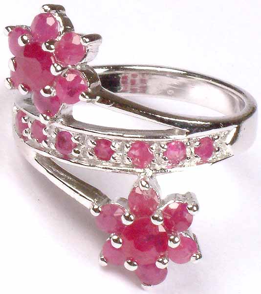 Faceted Ruby Twin Flower Ring