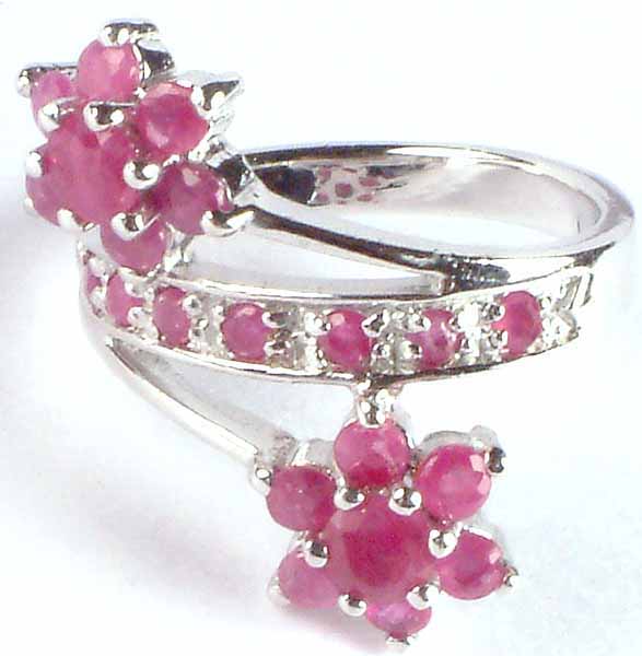 Faceted Ruby Twin Flower Ring