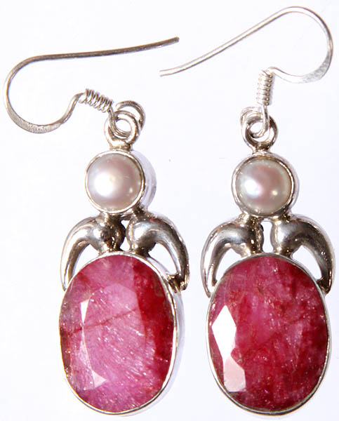 Faceted Ruby with Pearl Earrings