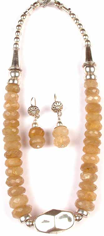 Faceted Rutilated Quartz Necklace with Matching Earrings Set