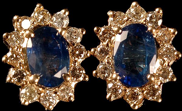 Faceted Sapphire Earrings with Diamonds