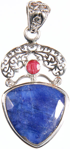 Faceted Sapphire Pendant with Ruby