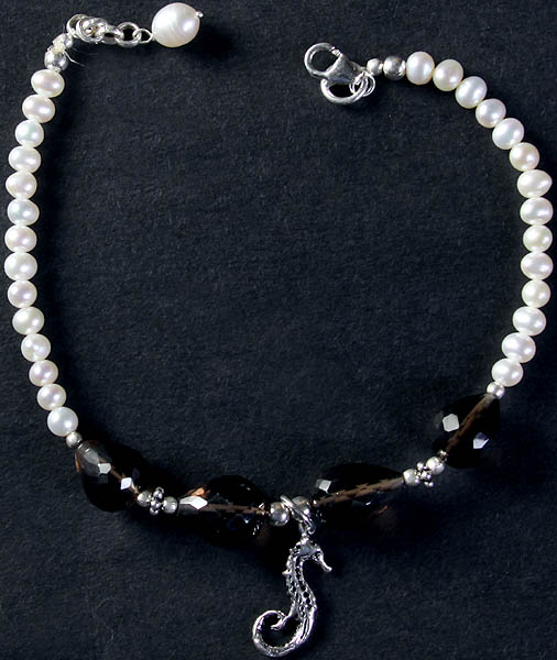 Faceted Smoky Quartz and Pearl Bracelet