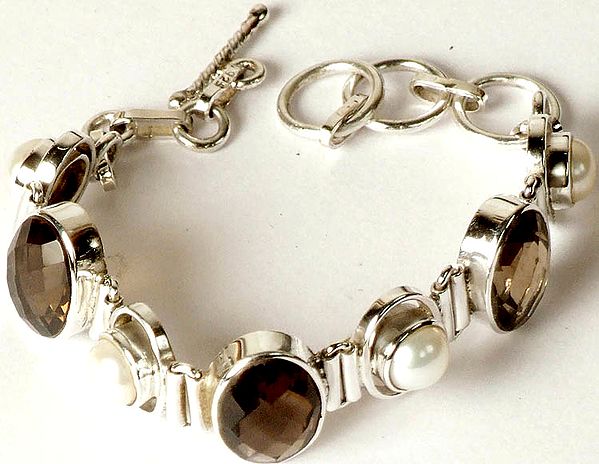 Faceted Smoky Quartz and Pearl Bracelet
