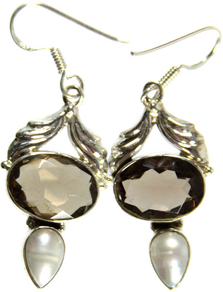Faceted Smoky Quartz and Pearl Earrings