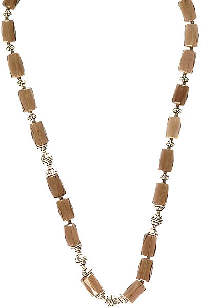 Faceted Smoky Quartz Beaded Necklace with Fish Lock