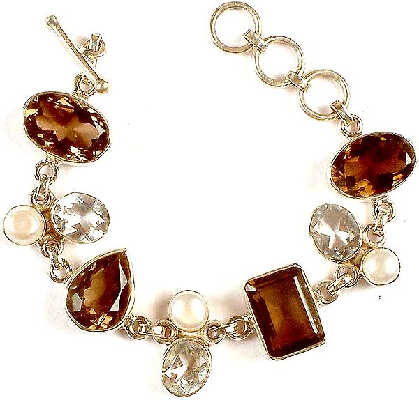 Faceted Smoky Quartz Bracelet with Pearl & Crystal