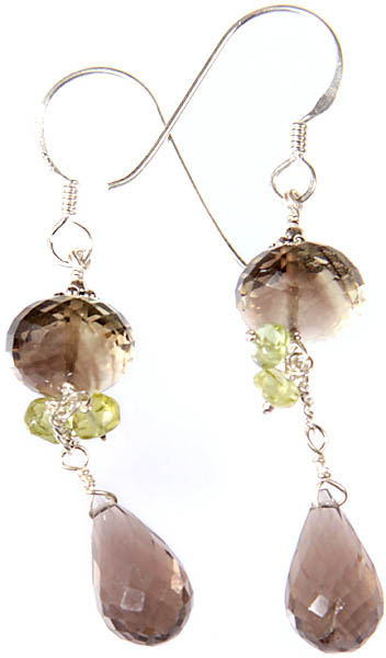 Faceted Smoky Quartz Earrings with Peridot