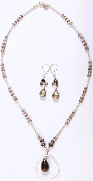 Faceted Smoky Quartz Necklace with Matching Earrings Set