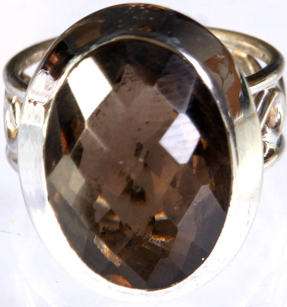 Faceted Smoky Quartz Oval Ring