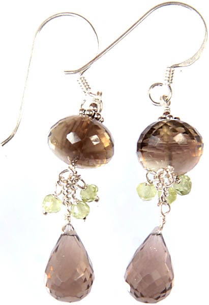 Faceted Smoky Quartz with Peridot Earrings