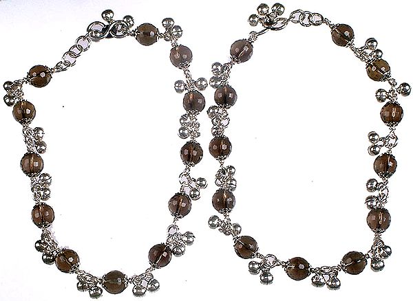 Faceted Smoky Topaz Anklets with Ghungroo Bells