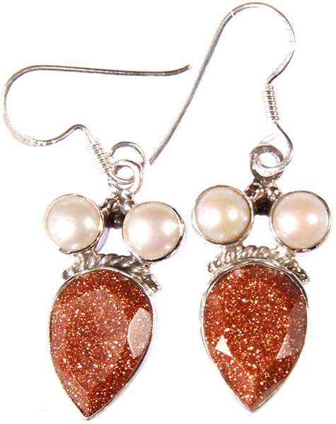 Faceted Sunstone Earrings with Pearl