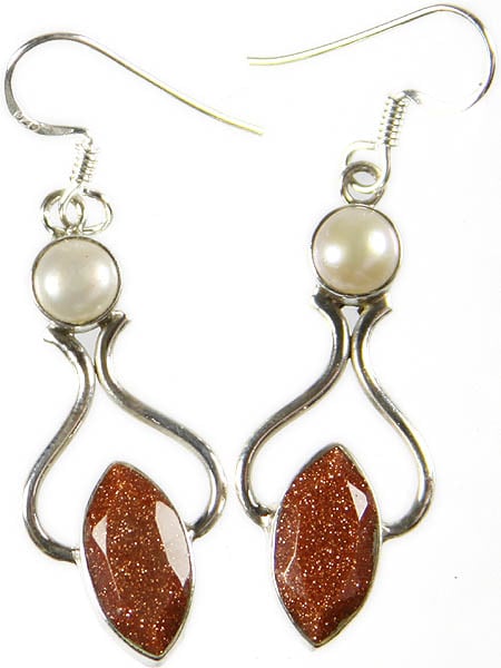 Faceted Sunstone Marquis Earrings with Pearl