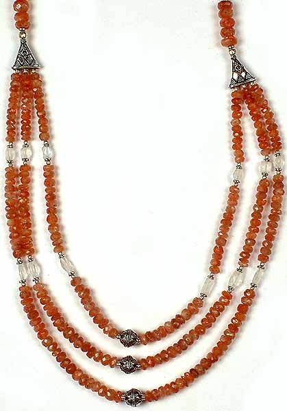 Faceted Sunstone Necklace with Rainbow Moonstone