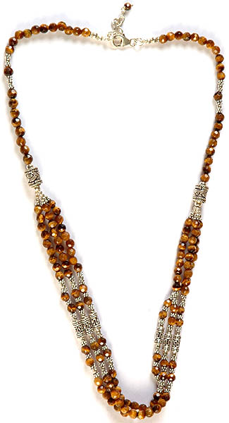 Faceted Tiger Eye Beaded Fine Necklace