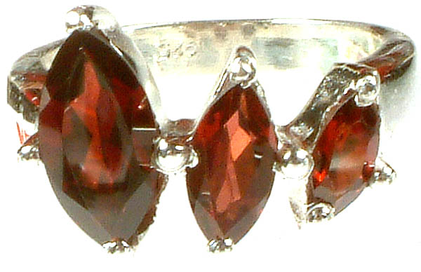 Faceted Triple Garnet Marquis Ring