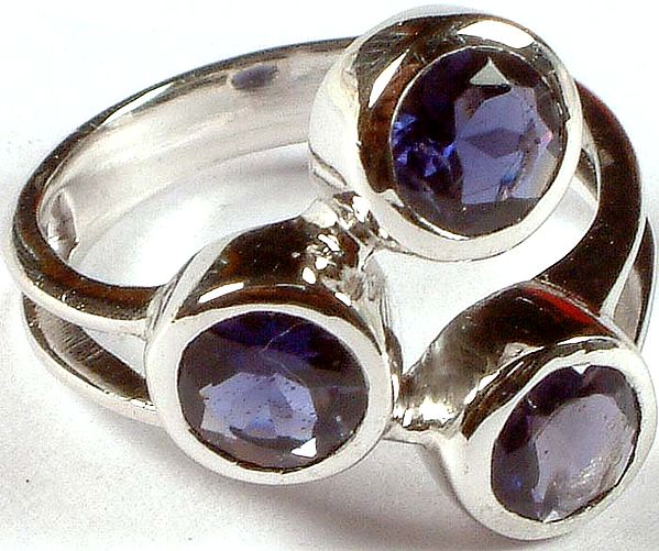 Faceted Triple Iolite Ring