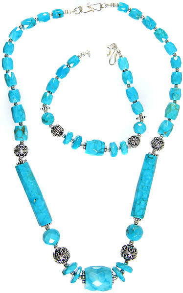 Faceted Turquoise Necklace with Bracelet Set
