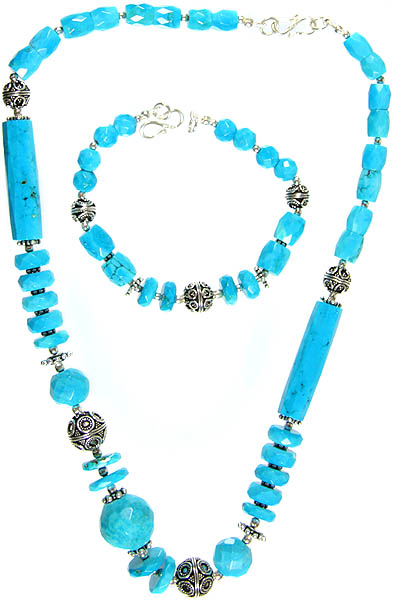Faceted Turquoise Necklace with Matching Bracelet Set