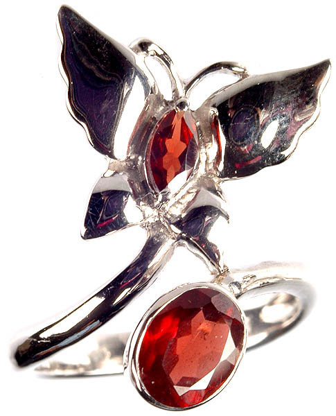Faceted Twin Garnet Butterfly Finger Ring