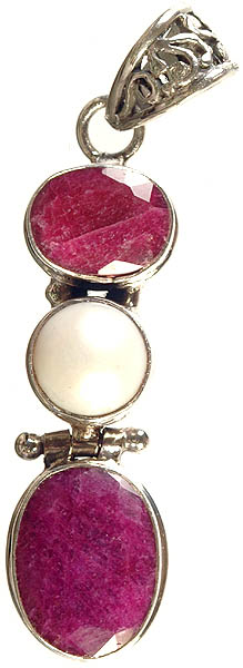 Faceted Twin Ruby Pendant with Pearl