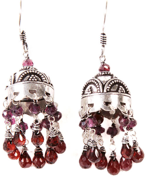 Faceted Umbrella Chandeliers Earrings Garnet and Amethyst