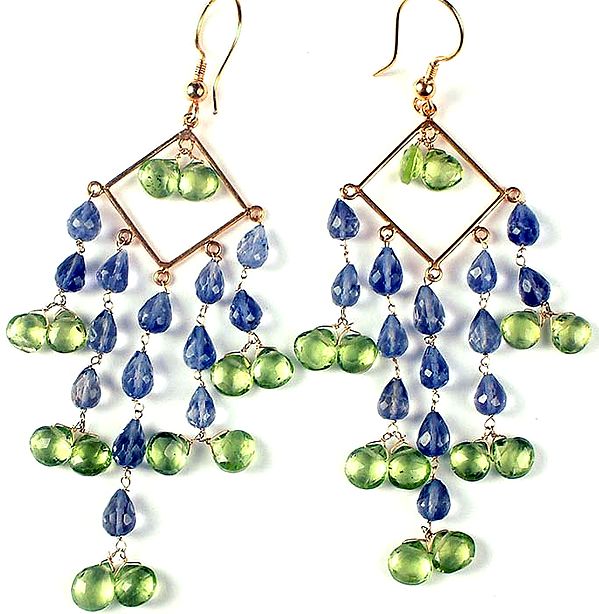 Faceted Water Sapphire Drop Chandeliers with Peridot