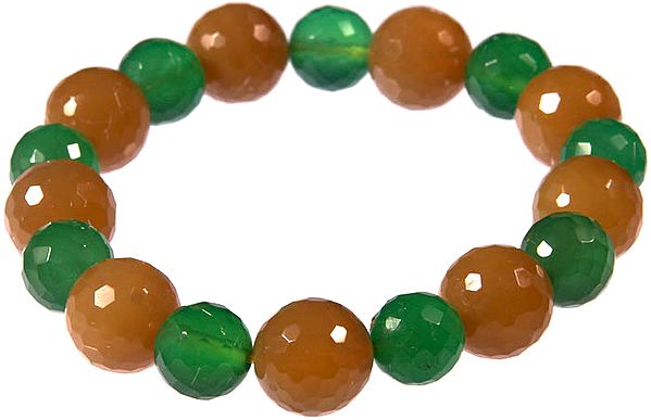 Faceted Yellow Aventurine and Green Onyx Balls Stretch Bracelet